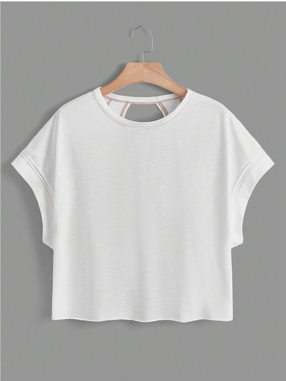 Women's White Short Sleeve Crewneck Top with Keyhole Back